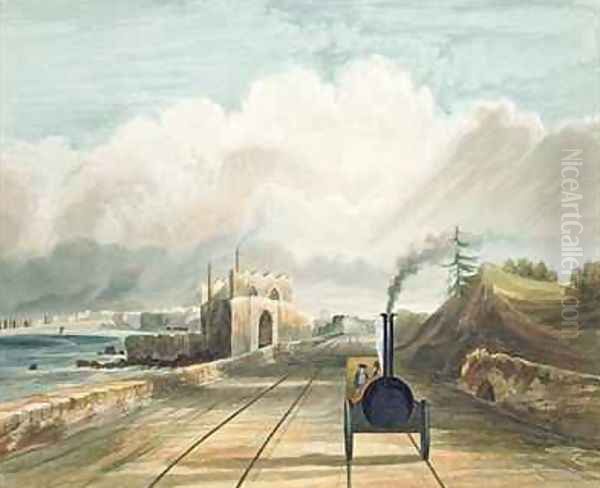 Dublin and Kingstown Railway From the Footbridge at Sea Point Hotel Looking Towards Salt Hill Kingstown Harbour in the Distance Oil Painting by Andrew Nicholl