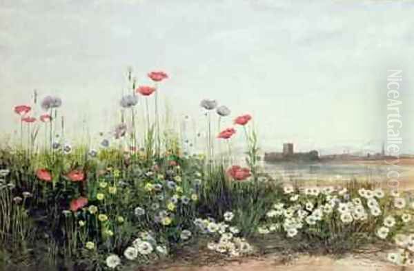 Bank of Summer Flowers Oil Painting by Andrew Nicholl