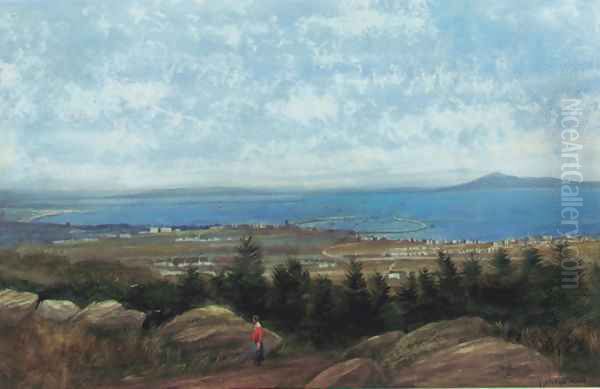 Dun Laoghaire harbour and Dublin Bay from Killiney Hill Oil Painting by Andrew Nicholl