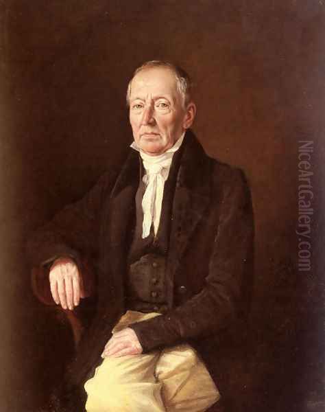 Franz Purschka, Pensionierter Linzer Oberpostamtskontrolleur (Portrait of Franz Purschka, Retired Postmaster of the City of Linz) Oil Painting by Johann Michael Neder