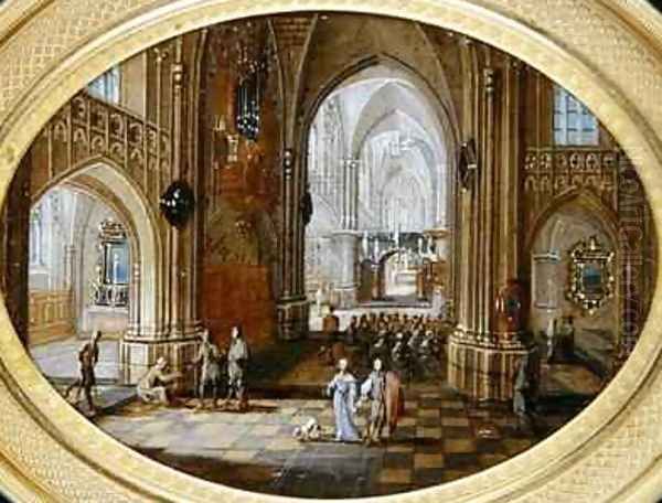 A Cathedral interior with a mass Oil Painting by Pieter the Younger Neefs