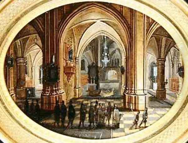 A Cathedral interior with a candlelit procession Oil Painting by Pieter the Younger Neefs