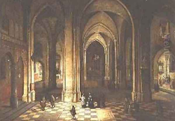 Church interior at night Oil Painting by Pieter the Younger Neefs