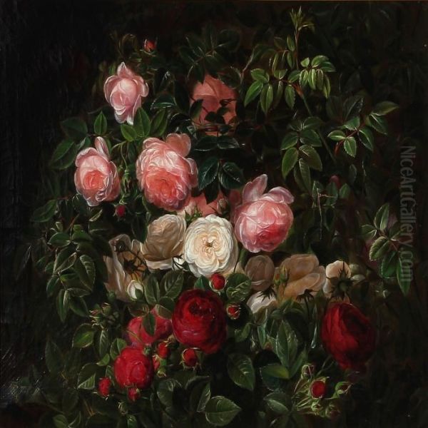 A Bouquet Of Roses Oil Painting by I.L. Jensen