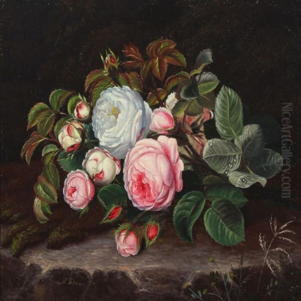 Still Life With Roses Oil Painting by I.L. Jensen