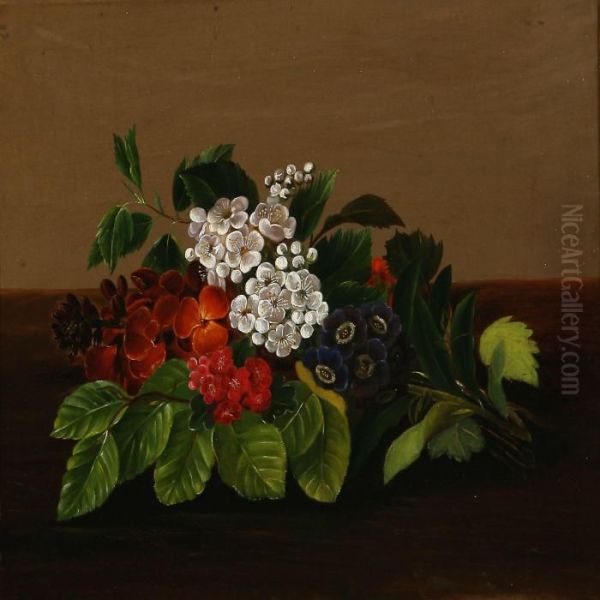 A Flower Bouquet On A Sill Oil Painting by I.L. Jensen