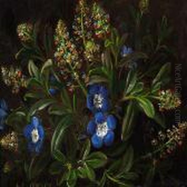 Flowers In The Forest Floor Oil Painting by I.L. Jensen