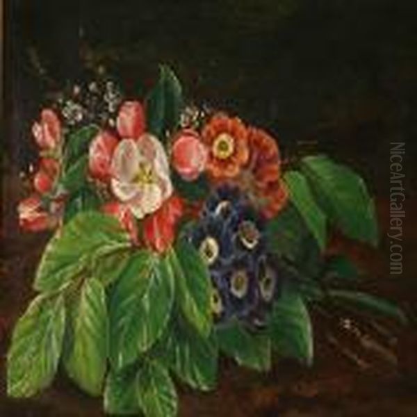 Flower Bouquet On A Table Oil Painting by I.L. Jensen