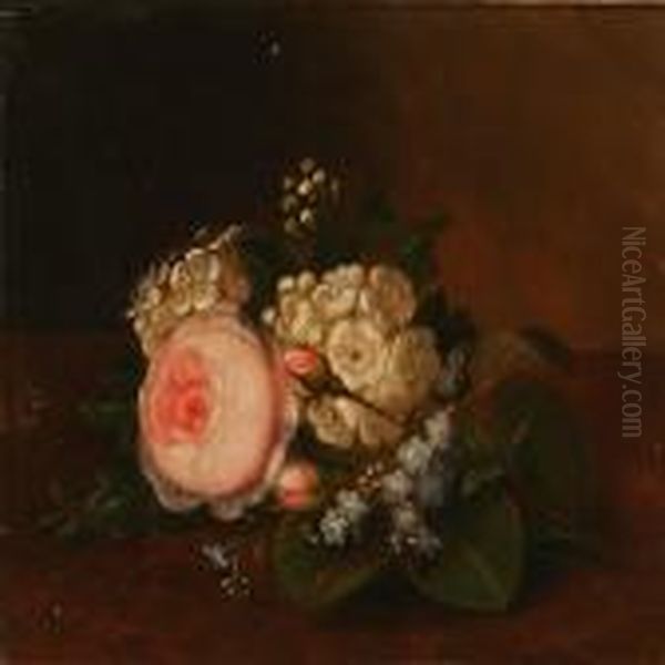 Flower Bouquet On A Stone Sill Oil Painting by I.L. Jensen