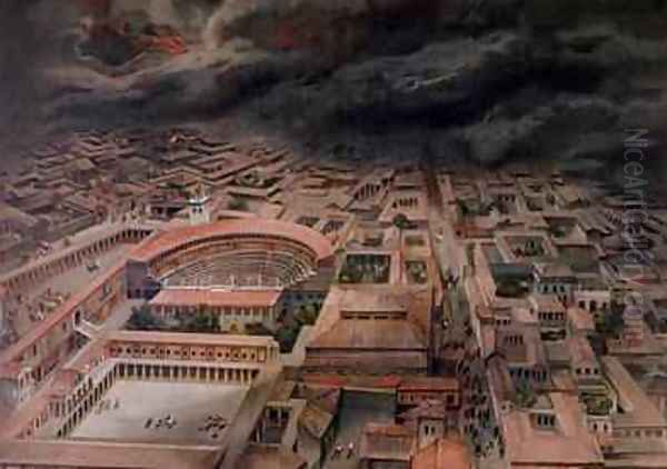 The Eruption of Vesuvius at Pompeii in 79 AD Oil Painting by Niccolini, Antonio