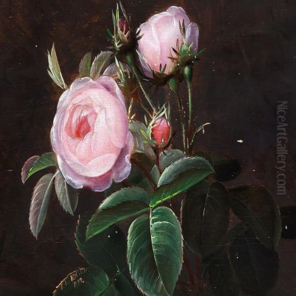 Pink Roses Oil Painting by I.L. Jensen