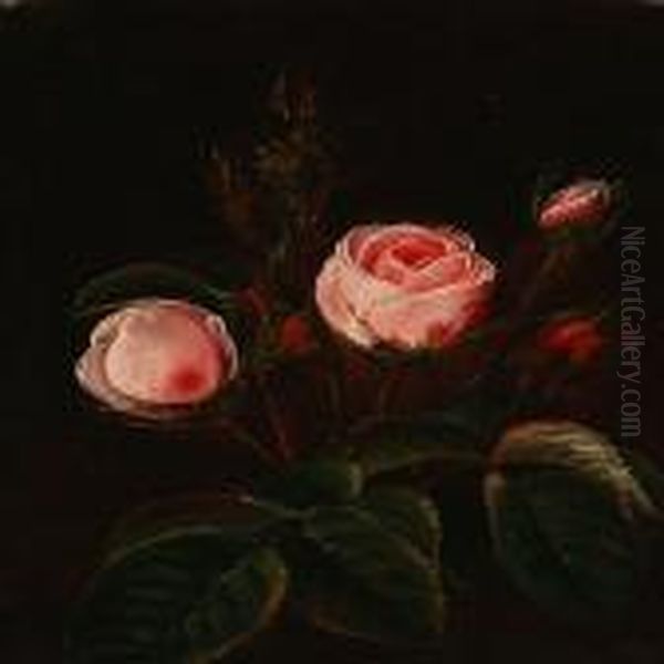 Newly Blooming Pinkroses Oil Painting by I.L. Jensen