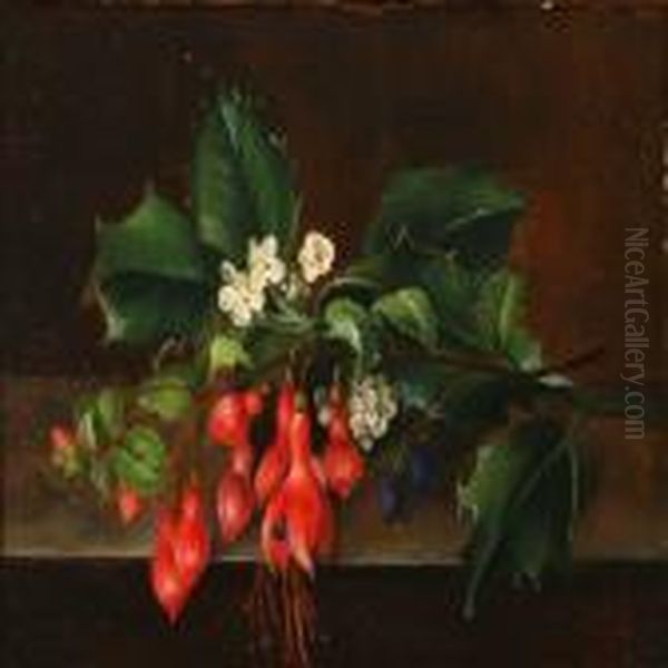 Fuchsia And Thorn Branches On A Frame Oil Painting by I.L. Jensen