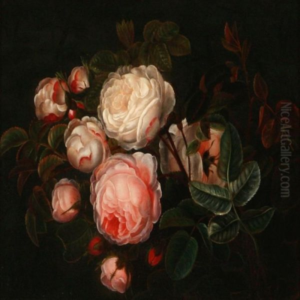 Pink Roses Oil Painting by I.L. Jensen