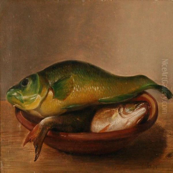 Two Cyprinids In A Bowl Oil Painting by I.L. Jensen