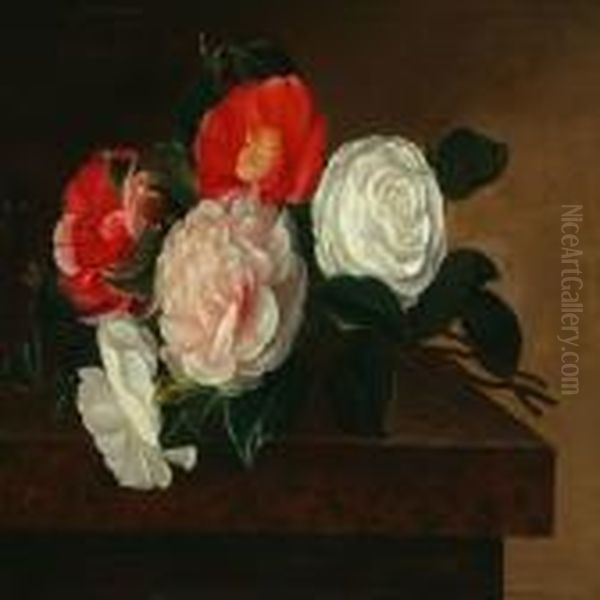 Still Life With Roses Oil Painting by I.L. Jensen