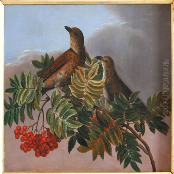 Two Birds On A Rowanberry Twig by I.L. Jensen