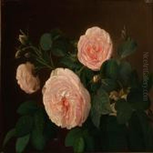 Pink Roses Oil Painting by I.L. Jensen