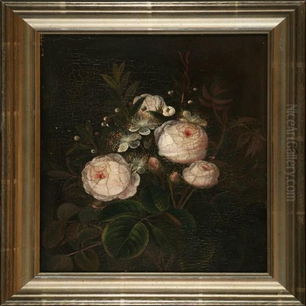 Bouquet Of Pink Roses Oil Painting by I.L. Jensen