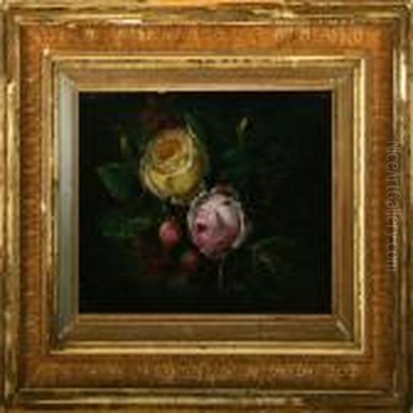 Yellow And Pink Roses Oil Painting by I.L. Jensen