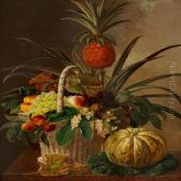 Still Life With Pineapple Oil Painting by I.L. Jensen