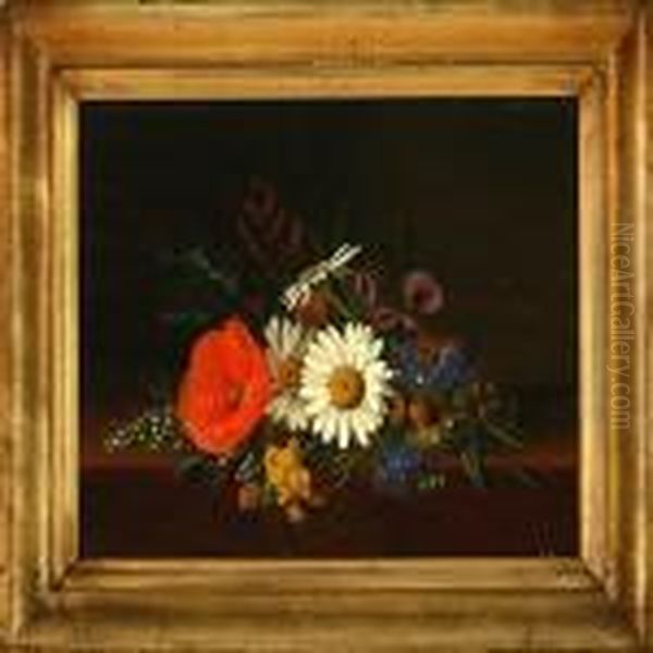 Flower Bouquet On A Stone Frame Oil Painting by I.L. Jensen