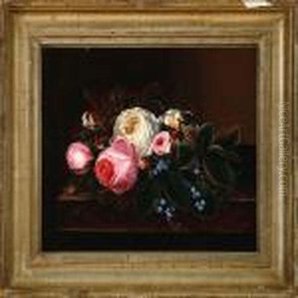 Flower Bouquet On A Stone Frame Oil Painting by I.L. Jensen