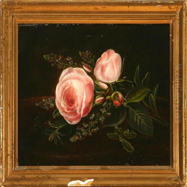 A Bouquet Of Pink Roses Oil Painting by I.L. Jensen