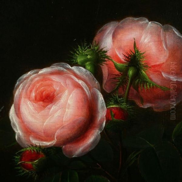 Pink Roses Oil Painting by I.L. Jensen