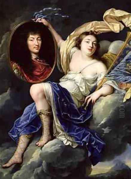 Fame Presenting a Portrait of Louis XIV 1638-1715 to France Oil Painting by Jean Nocret I