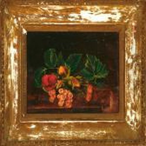 Bouquet Fruits And Leaves On A Stone Frame Oil Painting by I.L. Jensen