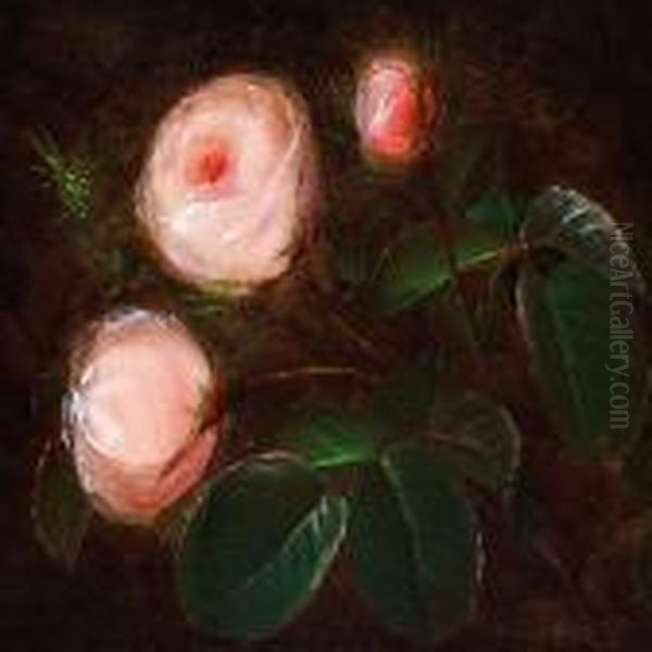 Pink Roses Oil Painting by I.L. Jensen