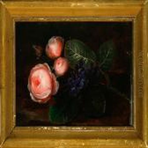 Bouquet Of Pink Roses Andheartseases On A Windowstill Oil Painting by I.L. Jensen