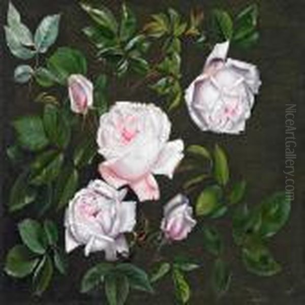 Pink Roses On A Branch Oil Painting by I.L. Jensen