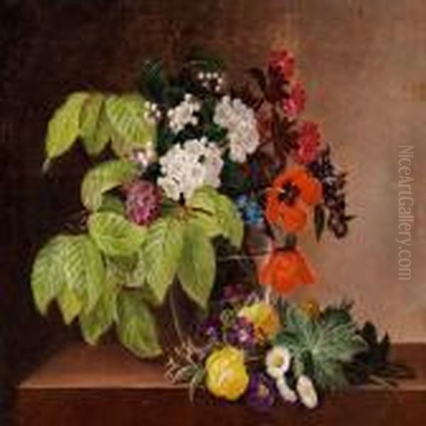 Flower Still Life Oil Painting by I.L. Jensen