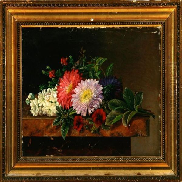 Aster Bouquet On A Table Oil Painting by I.L. Jensen