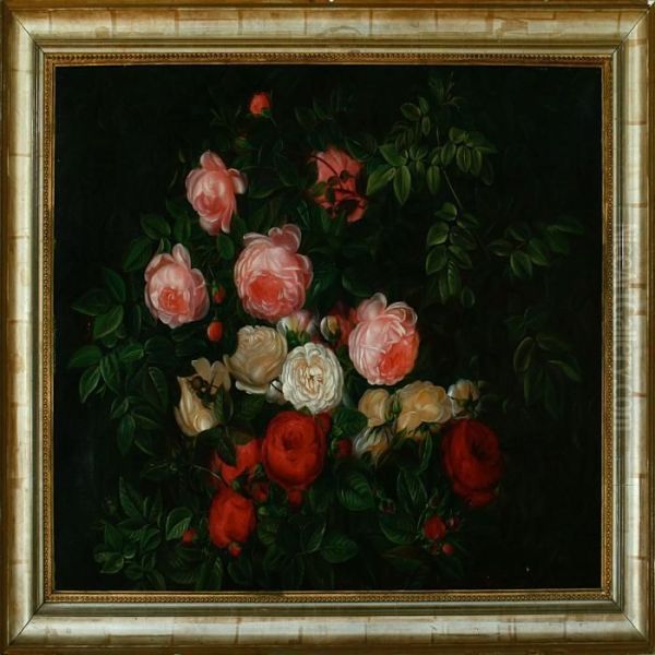 Red And White Roses Oil Painting by I.L. Jensen