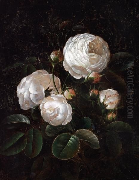 White Roses Oil Painting by I.L. Jensen