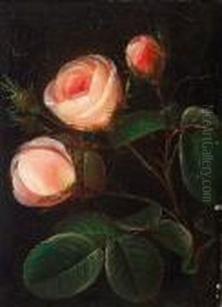 Pink Roses Oil Painting by I.L. Jensen