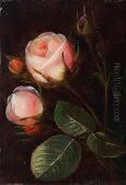 Pink Roses Oil Painting by I.L. Jensen