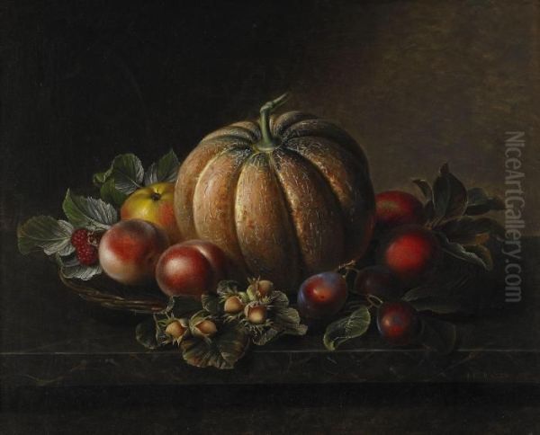 Stilleben Med Frukter Oil Painting by Johan Laurentz Jensen