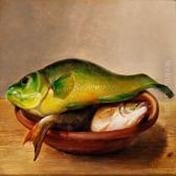 Colourful Fish On A Dish Oil Painting by Johan Laurentz Jensen