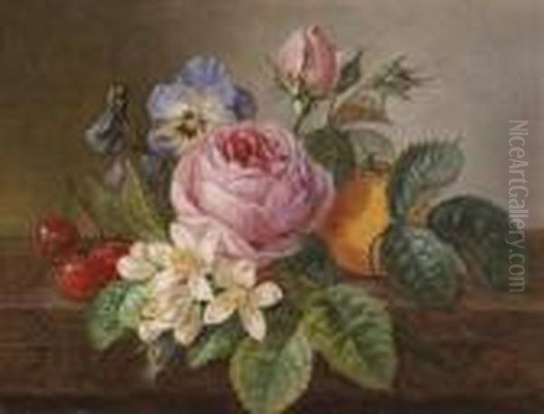 Floral Still Life With Roses Oil Painting by Johan Laurentz Jensen