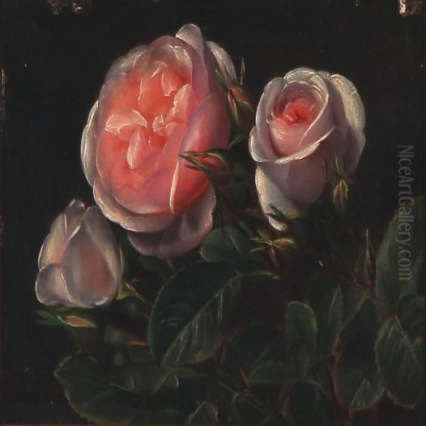 Pink Roses Oil Painting by Johan Laurentz Jensen