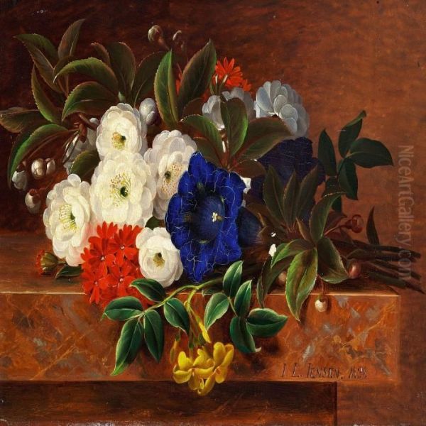 Flowers On A Sill Oil Painting by Johan Laurentz Jensen