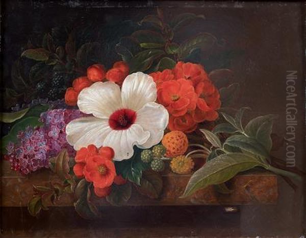 Jetee De Fleurs Sur Un Entablement Oil Painting by Johan Laurentz Jensen