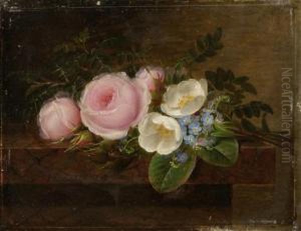 Still Life Of Flowers With Hellebore And Forget-me-nots Oil Painting by Johan Laurentz Jensen