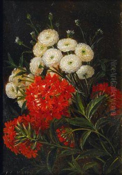 Weise Chrysanthemen Und Roter Phlox Oil Painting by Johan Laurentz Jensen