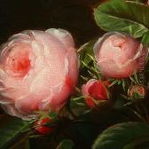 Pink Roses Oil Painting by Johan Laurentz Jensen