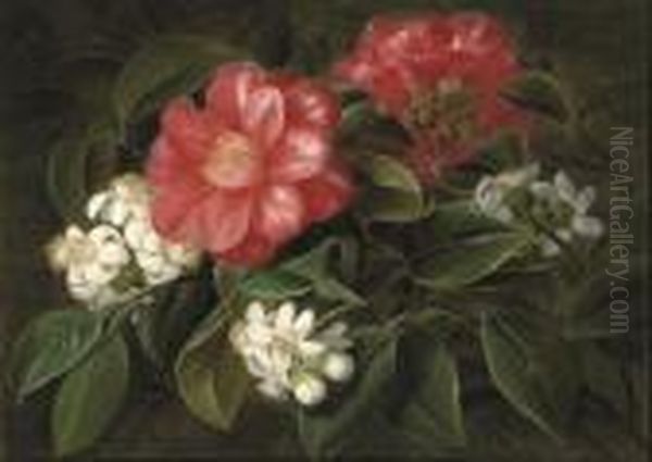 Stephanotus And Camelia Oil Painting by Johan Laurentz Jensen